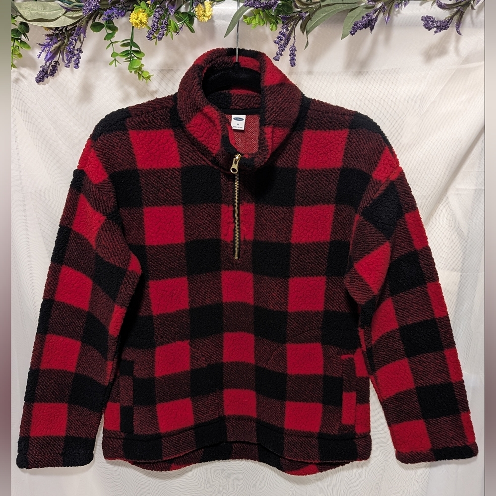 Old Navy Buffalo Plaid Sherpa Quarter Zip Pull Over Sweatshirt.